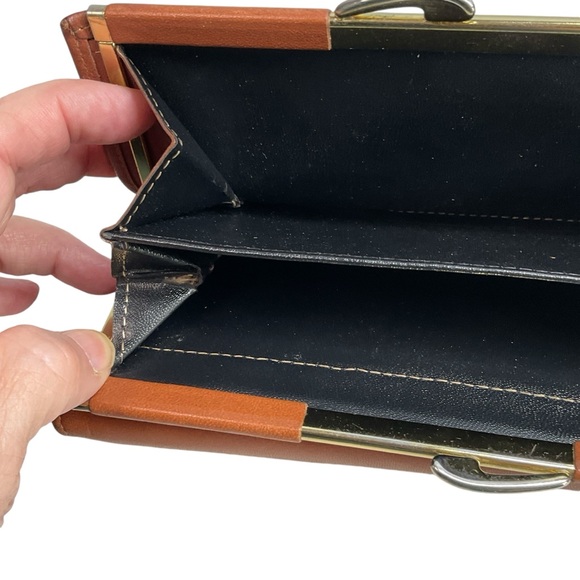 Scully Tobbaco Brown Geniune Leather Wallet Gold Kiss Lock Closure - Picture 7 of 11